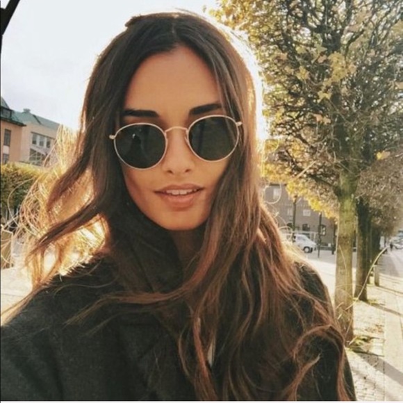 GOLD FRAME ROUND CIRCLE BLACK POLARIZED SUNGLASSES - Picture 2 of 7